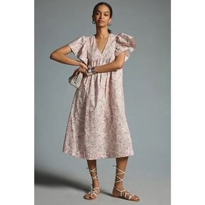 Anthropologie Blush Pink Printed Midi Dress